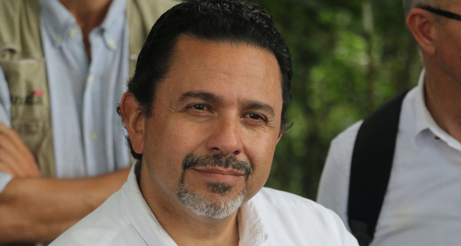 A still close up shot of Miguel Ceballos looking ahead