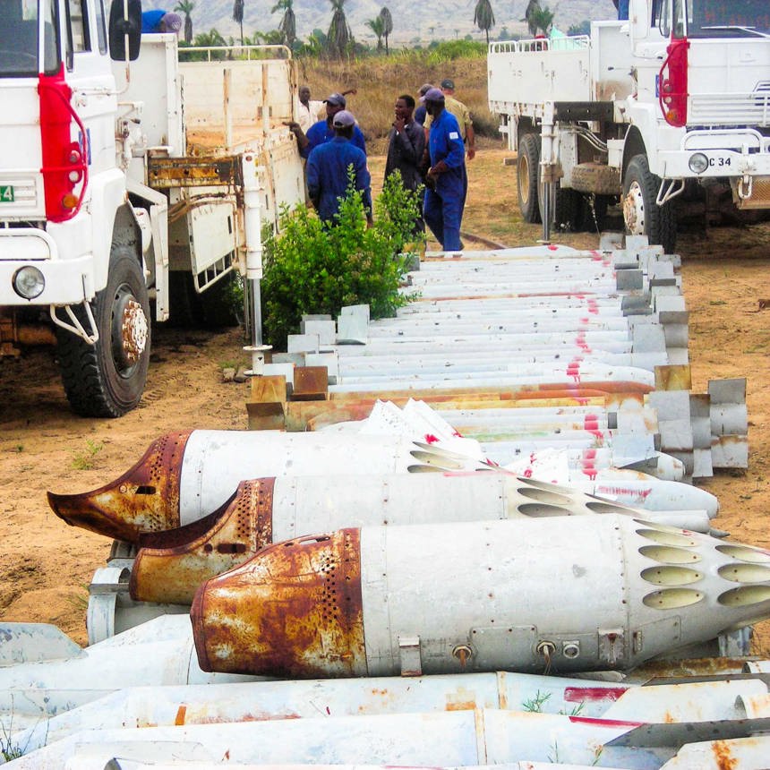 Bombs, missiles and rocket pods on the ground at Catumbela Airport