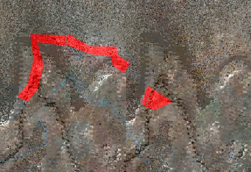 Satellite image of minefields along the Lomba valley