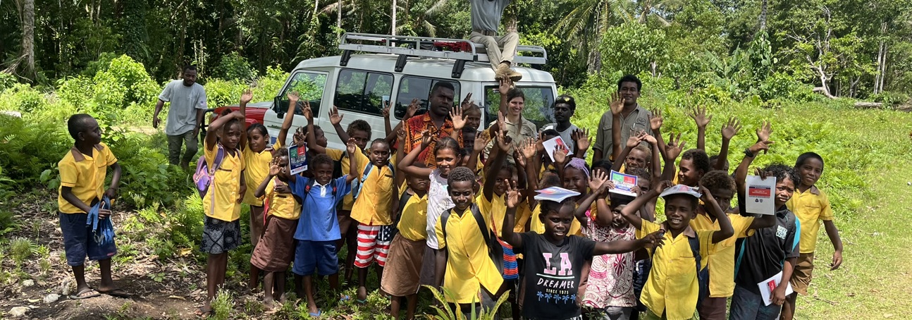 A group of children receiving safety education in Solomon Islands