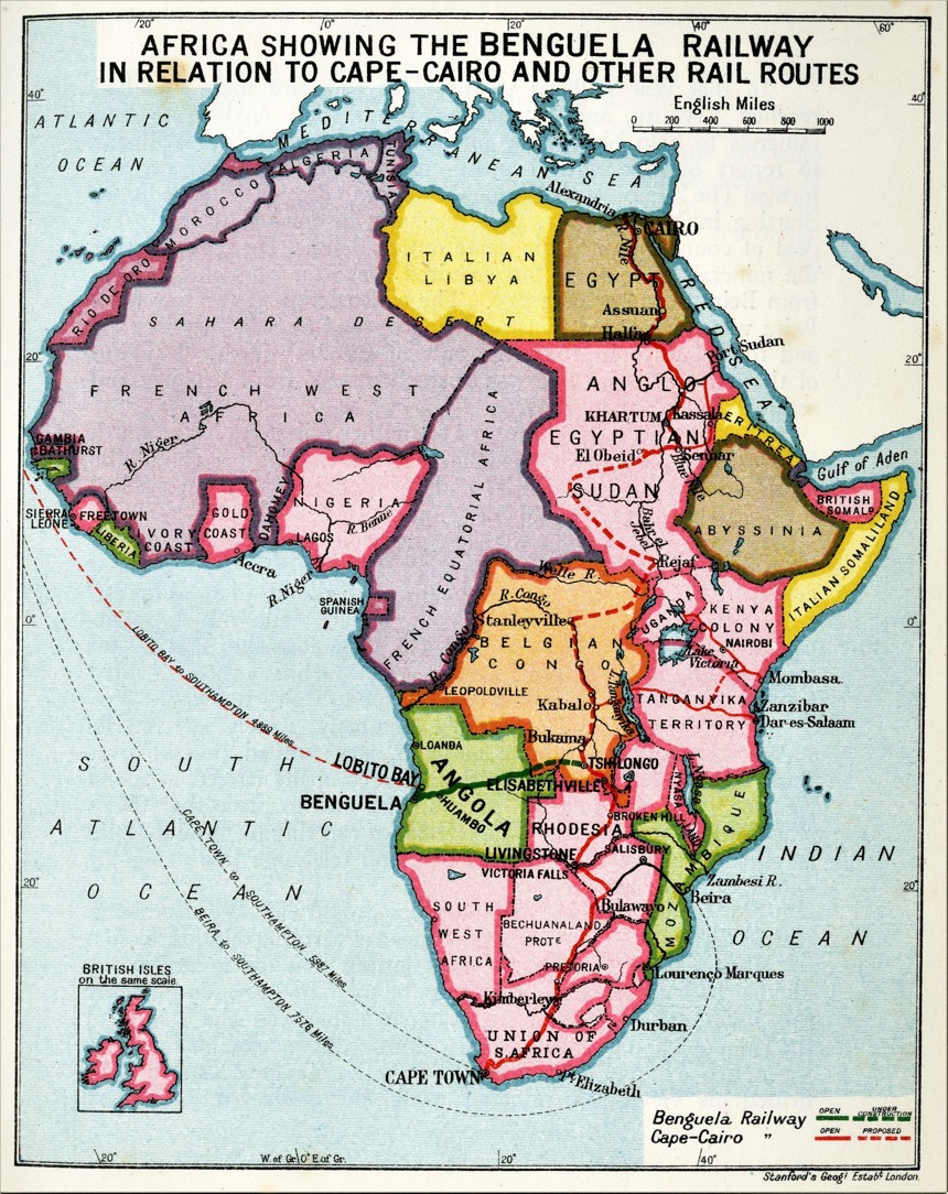 A map of Africa showing the Benguela Railway route