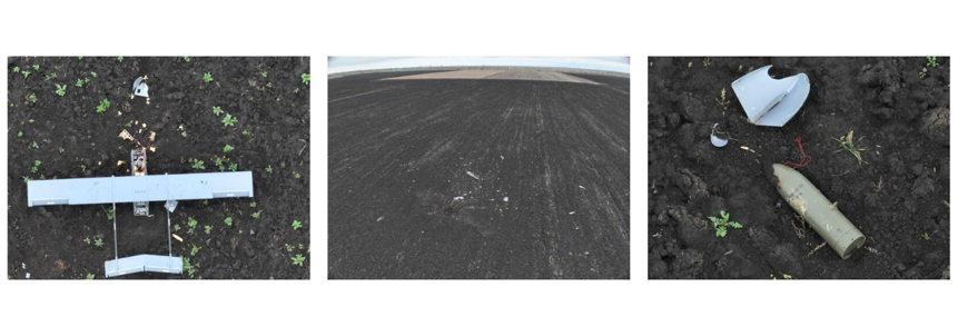 Three different views of UXO scattered across farm fields