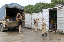 HALO staff load a lorry with food supplies