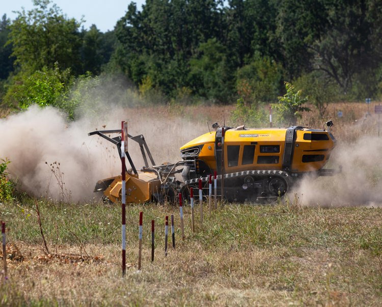 A Robocut machine prepares a minefield for clearance in Kyiv, Ukraine