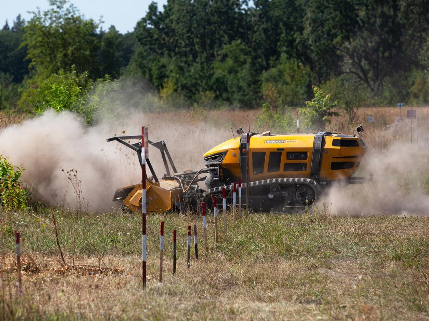 A Robocut machine prepares a minefield for clearance in Kyiv, Ukraine