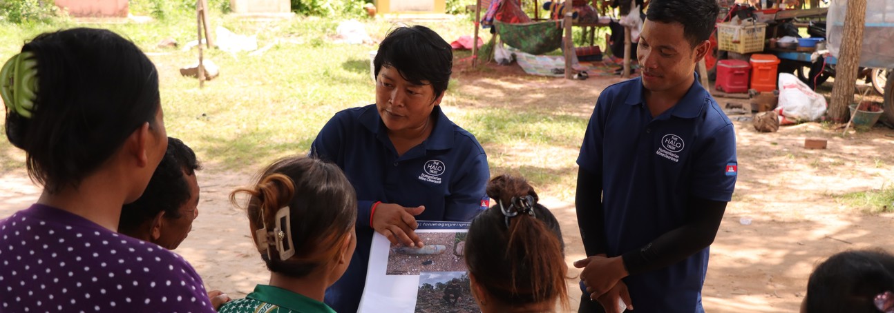HALO Cambodia team members providing Risk Education to Internally Displaced Persons in Siem Reap Province