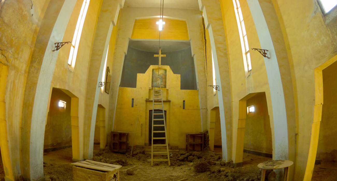 The bright main hall of the church