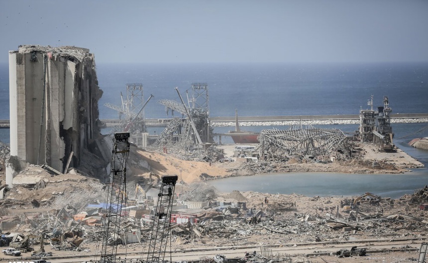 The damaged infrastructure and debris left behind following the catastrophic explosion in Beirut in 2020