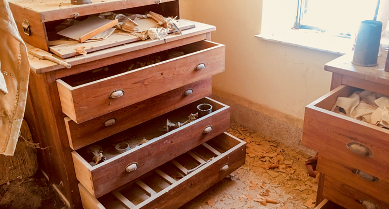 Religious artefacts in drawers in the Church