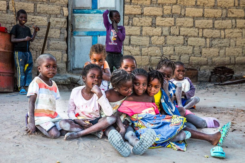 A group of children in Lusserei village in Angola