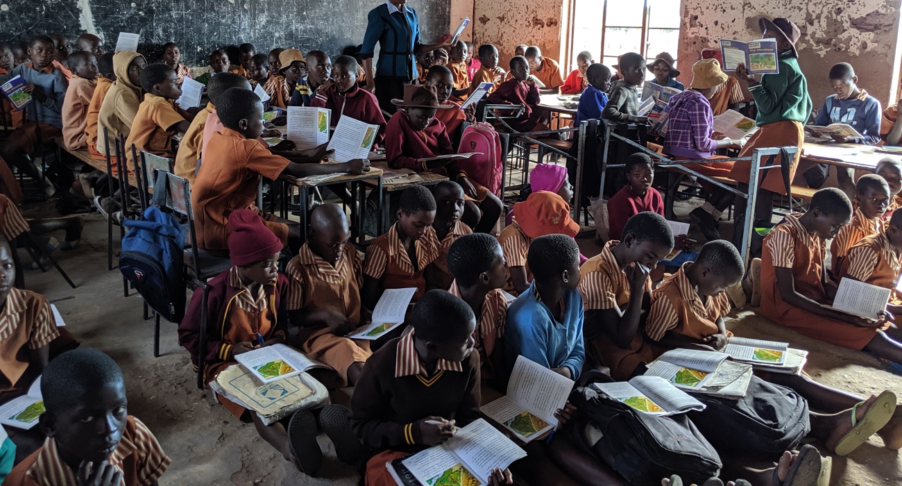 Students in ma classroom in Zimbabwe learning about explosive risks